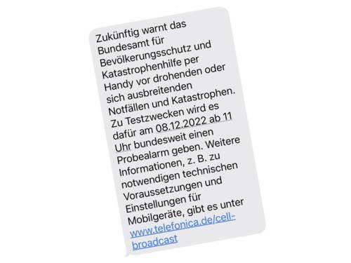 Ein Screenshot einer SMS-Nachricht zum Warntag